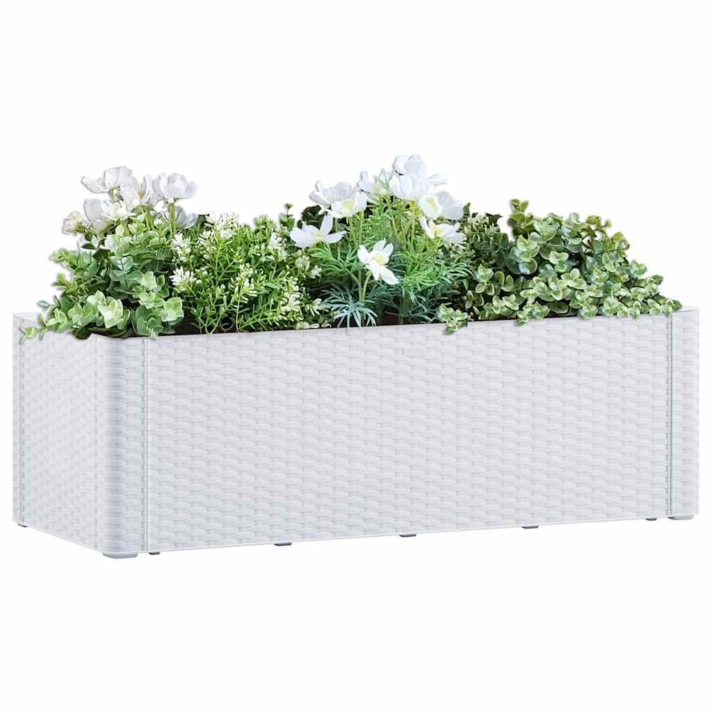 Garten-Hochbeet mit Selbstbewässerungssystem in Weiß 100x43x33 cm aus robustem PP für Innen und Außen mit Rattanoptik und Füllstandsanzeige zur Pflanzenpflege