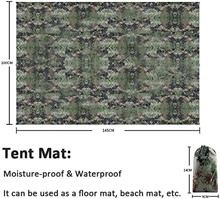 Camping Tent Tarp 3*3m Waterproof Windproof Hammock Rain Fly Tent Tarp Portable Tarpaulin Shelter Sunshade Canopy (Including a Tent Mat), for Outdoor Fishing Camping Hiking (Camouflage)