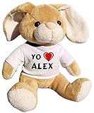 Conejito de peluche Shopzeus Conejito de Peluche (Juguete) con Amo Alex en la Camiseta (Nombre de Pila/Apellido/Apodo)