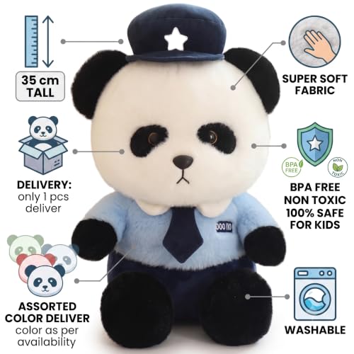 Image of Hug n Feel Police Panda Soft Toy for Kids, Premium Plush Stuffed Animal with Sky Blue Uniform, Non-Toxic & Washable, for Boys and Girls (35 cm)