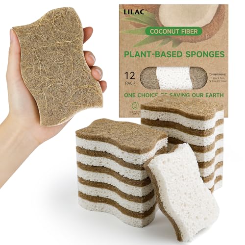 LILAC 12 Pack Natural Cellulose Sponges for Dishes - Non-Scratch Kitchen Scrub Sponges - 100%...