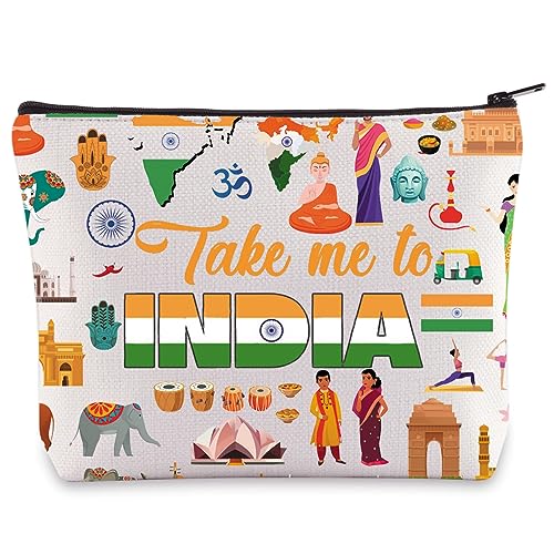 LEVLO India Landmarks Bolsa de cosméticos de viagem temática presente de lembrança da Índia leve-me para a Índia bolsa com zíper para viajante na Índia, Take Me To India