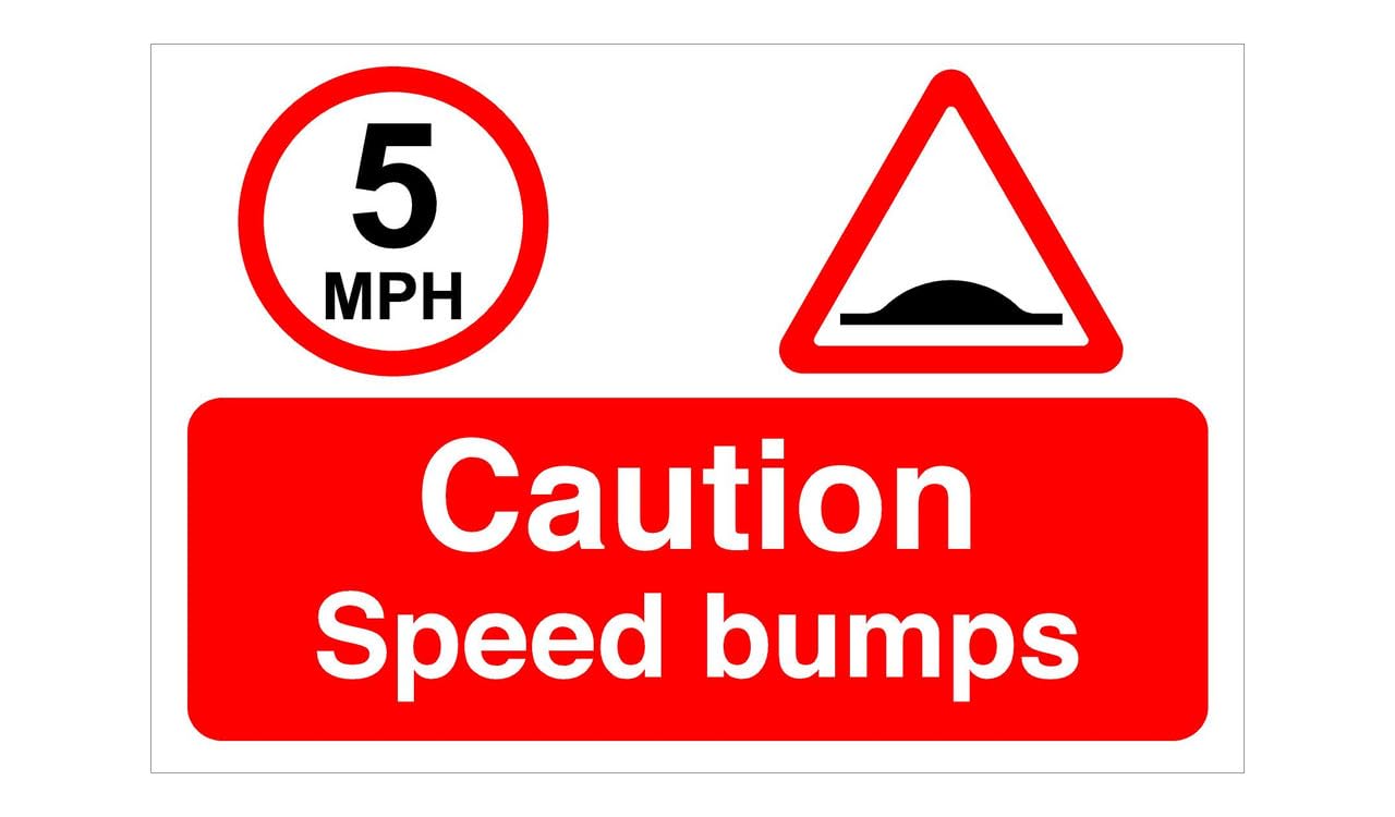 Caution speed bumps- High tack self-adhesive sticker (600mm x 400mm) Ensures safety within 4m viewing distance, promoting road safety.