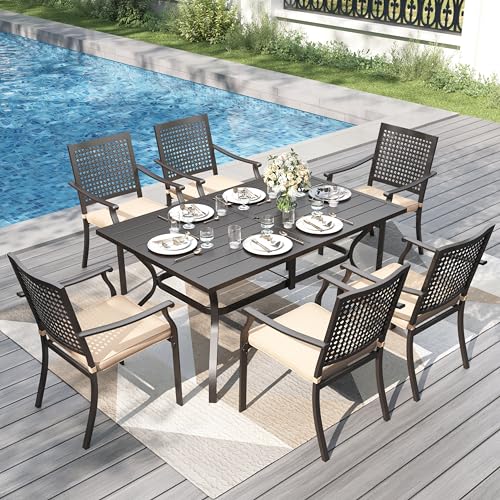 Image of PHI VILLA Outdoor Wrought Iron Chairs Set of 6, Black Dining Bistro Metal Steel Stackable Chairs with Cushions, Support 300 LBS for Patio, Deck, Yard, Porch