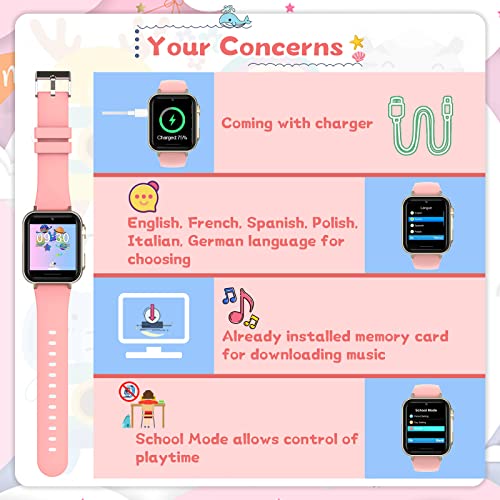 Smart-Watch-for-Kids-Watches-Kids-Game-Smart-Watch-Girls-Boys-Ages-4-12-Years-with-Music-Player-HD-Touch-Screen-23-Games-Camera-Alarm-Video-Pedometer-Flashlight-Kids-Smartwatch-Gift-Toys-Pink