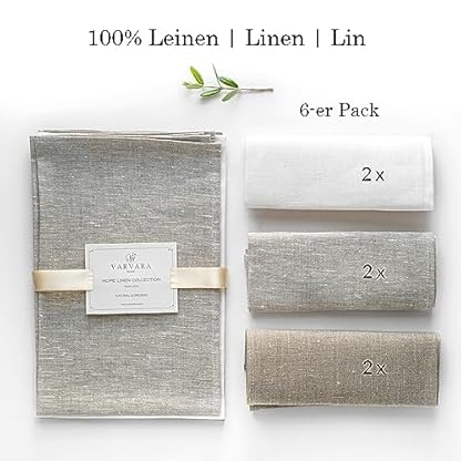 Varvara Home 6 Geschirrtücher aus Leinen | Geschirrhandtücher Leinen | Küchentücher Küchenhandtücher 100% Leinen | Leinentuch Küche (6-er Pack Weiss & Natur) – Bild 3