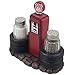 Vintage Gas Station Filling Pump Salt and Pepper Shaker Set with Decorative Car Tires & Route 66 Sign for