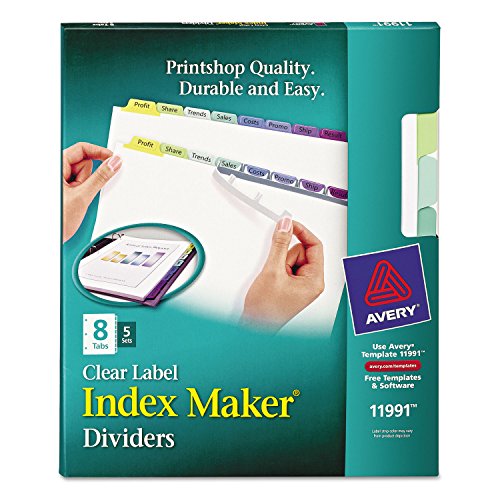 Avery 8-Tab Binder Dividers, Easy Print & Apply Clear Label Strip, Index Maker, Pastel Tabs, 5 Sets (11991)