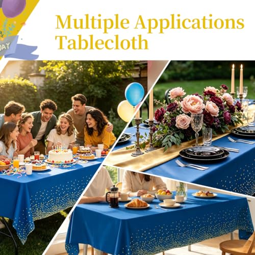 Image of tujol Blue and Gold 6 Pack Plastic Table Cloth 54 inch x 108 inch