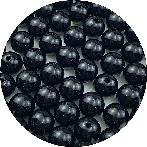 Pinhoollgo 60pcs Pearl Beads 14mm Round Pearl Beads with Hole for DIY Bracelet Necklace Jewelry Making Supplies Handmade Craft(Black)