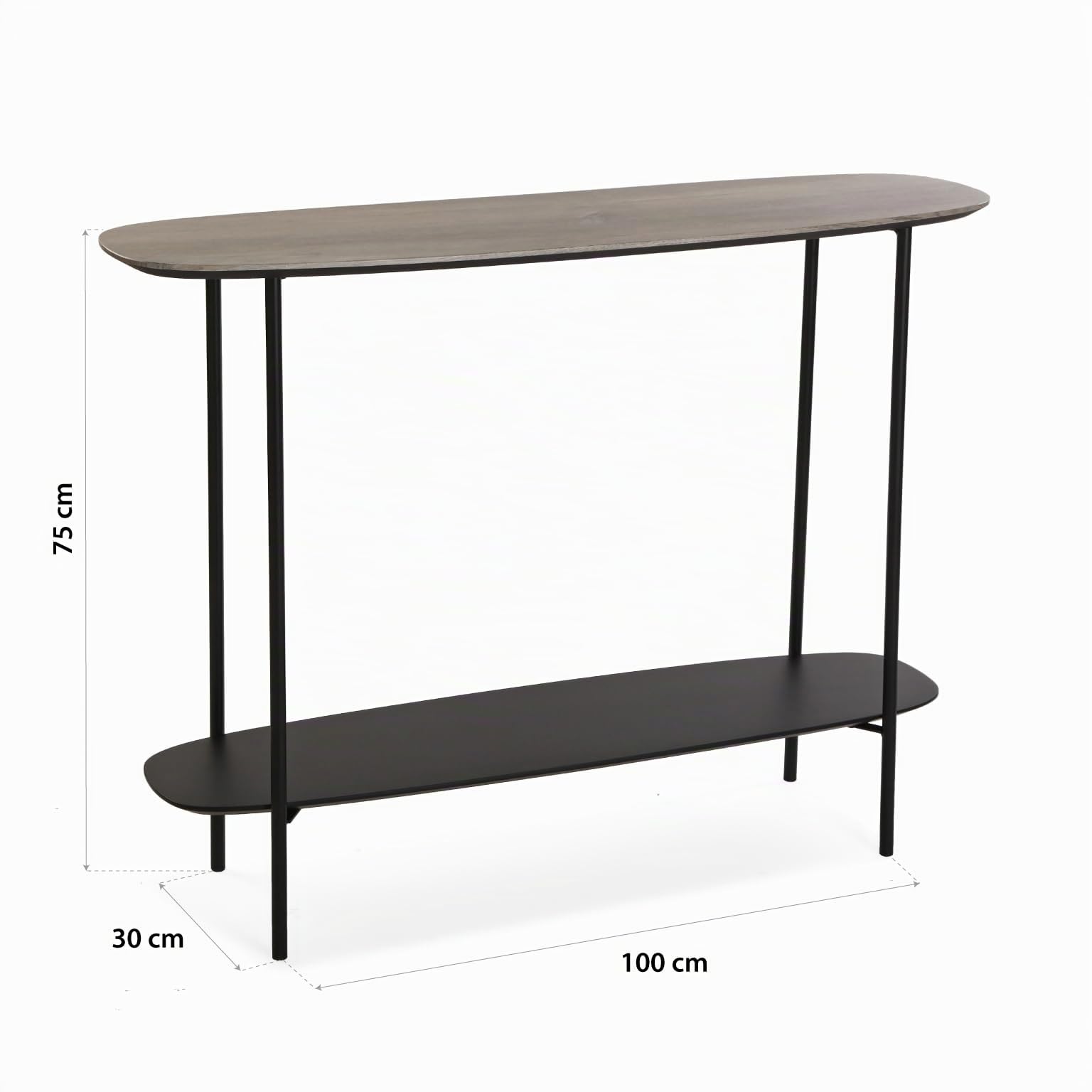 VERSA Salem Consolle Ingresso, Tavolo Consolle, Tavolino Ingresso, Tavolo Salotto, con ripiano Inferiore, Misure (A x L x l) 75 x 30 x 100 cm, Legno e Metallo, Colore Marrone e Nero