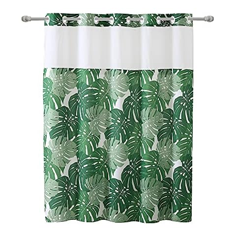 Hookless Palm Leaf Shower Curtain with Peva Liner, 71 X 74, Green Cover
