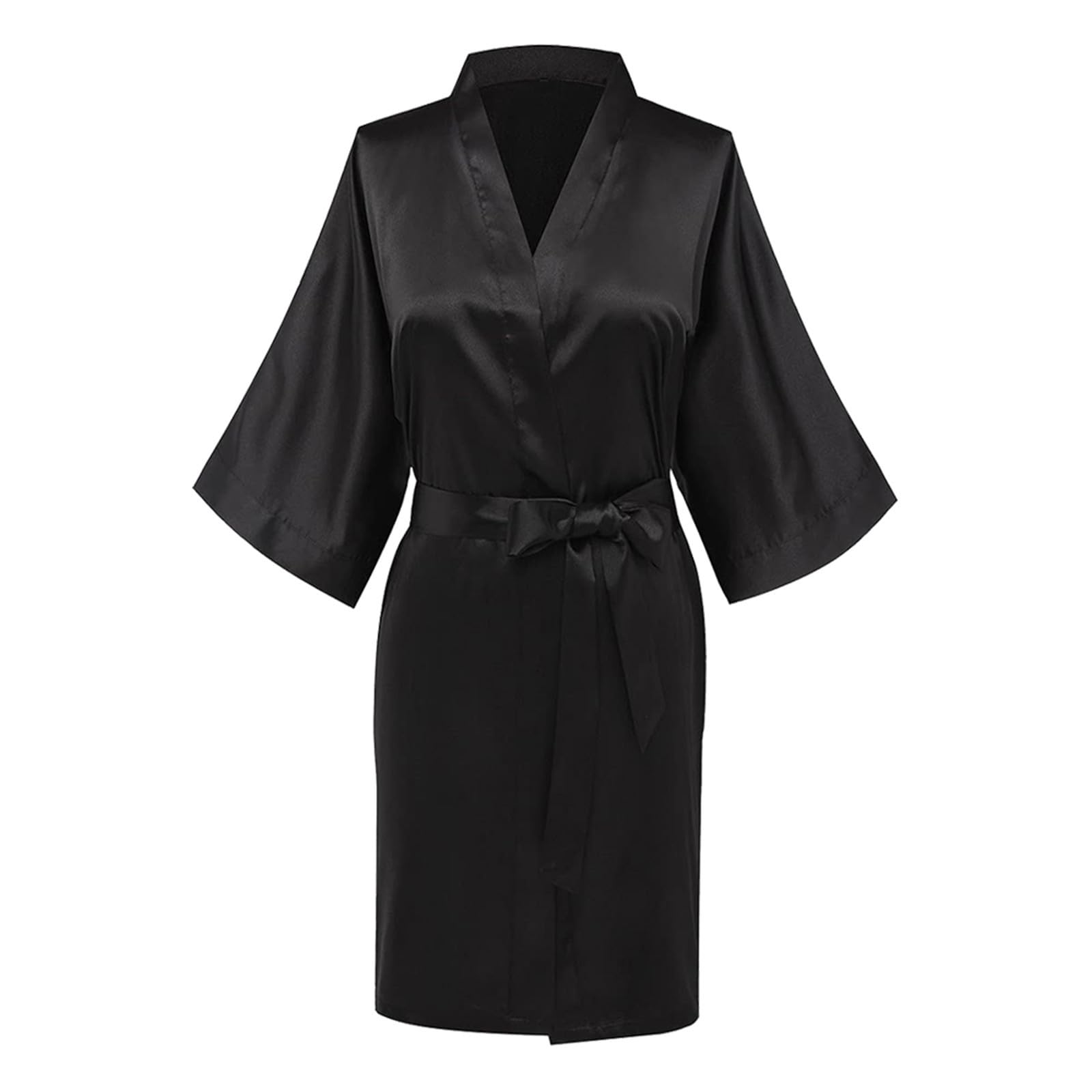 Uillui Satin Silk Robes for Women Summer 3 4 Length Sleeve Pajamas Lace-Up Kimono Loungewear Comfy Bride Bridesmaid