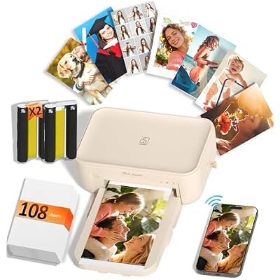 HPRT CP4100 4x6 Photo Printer with 108 Sheets & 2 Ribbons, Full-Color Thermal Dye Sublimation Wi-Fi Printing, Portable Instant Picture Printer for iPhone/Android, AR Video, Fun App, Home Use, Beige