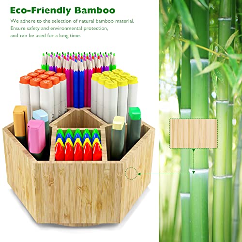 Bamboo Rotating Art Supply Organizer, 7 Sections, Hold 350+ Pencils, School Supplies Organizer For Pen, Colored Pencil, Art Brushes, Desktop Storage Box In Classroom & Art Studio #TOP5