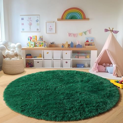 Alfombra redonda verde oscuro para rincón de juegos y cuarto de bebés 6