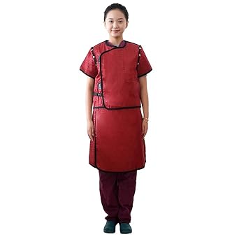 Red Xray Lead Vest Skirt Full Coverage Apron, 0.5mmpb Lightweight Radiology Shields Detachable Sleeves Convenient WearingLarge