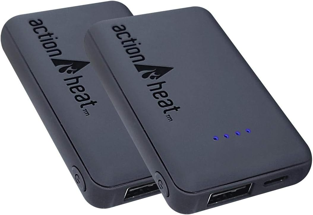 ActionHeat Portable 5V Power Bank 3000mAh Kit – Dual, Two Li-Poly Rechargeable Batteries for Heated Garments and Charging Tablets, Smartphones – Black