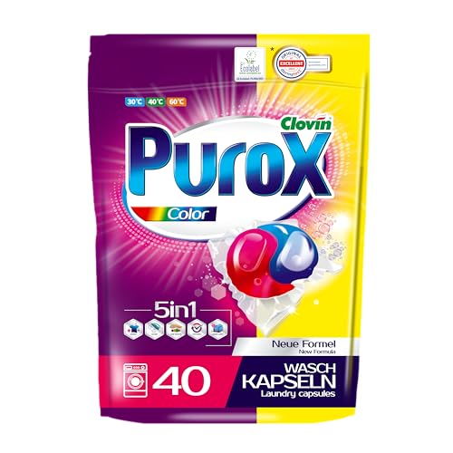 PUROX COLOR Waschkapseln (40 Stück) – Waschmittel für farbige Textilien, entfernt Flecken, schützt Farben, vollständig ausspülbar, umweltfreundlich, Doypack