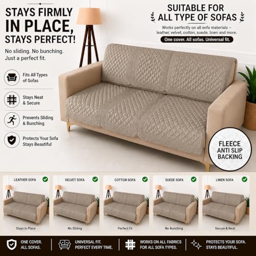 Image of Homerz Premium Petal Charm Sofa Cover | Embossed Floral Pattern | Soft Touch, Anti-Dust & Easy Wash Fabric Cloth, Washable and Durable (Beige, 2 Seater, Seat Cover with Backrest)