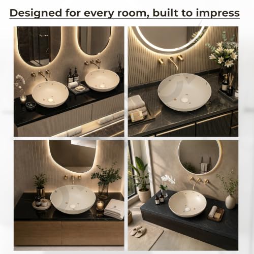 Image of Plantex Wash Basin /Ceramic Table Top Wash Basin /Designer Countertop Basin for Bathroom /Restaurants /Hotel (Khakhi - 16 x 16 x 5 Inch)