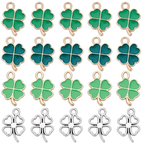 SUNNYCLUE 1 Box 120pcs St. Patrick's Day Charms: Enamel Four-Leaf Clover & Shamrock Charm Set, 120pcs, 3 Styles