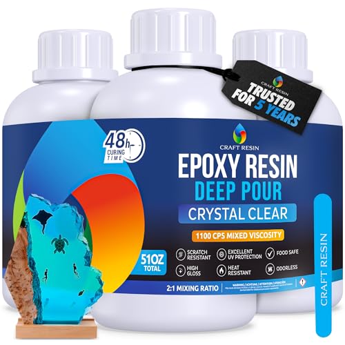 CRAFT RESIN 51Oz Crystal Clear Deep Pour Epoxy Resin Kit with Pumps - Food Safe & UV Resistant Best for DIY, Art, River Table, Wood, Flower, Mould Casting Resin Epoxy Kit - for Beginners & Pros
