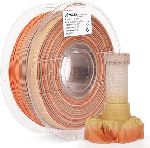 AMOLEN Rock PLA Filament 1.75mm,Rainbow Marble PLA 3D Printing Filament, 1kg Spool (2.2lbs), Dimensional Accuracy +/- 0.02 mm, Fit Most FDM Printer (Yellow Feldspar Rock)