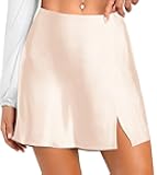 Mini Skirts for Women Satin Silk High Waist Elastic Split Slit Hem Bodycon Short Skirt