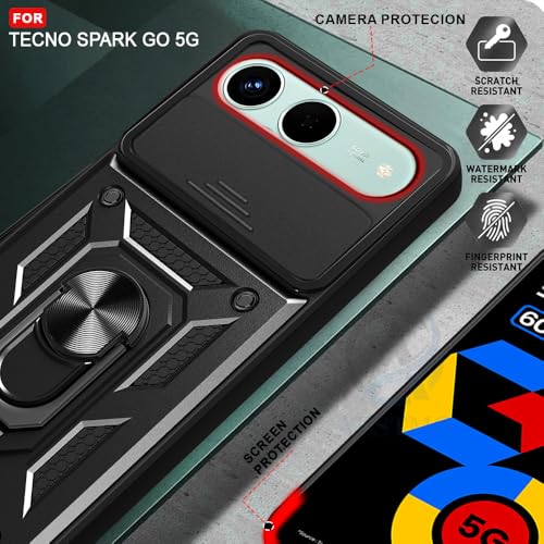 Image of AESTMO Tough Armor Tecno Spark GO 5G Bumper Back Case Cover | Ring Holder & Sliding Camera Shield Cover | 360 Degree Protection Back Case Cover for Tecno Spark GO 5G (Black)