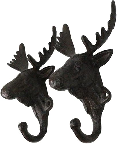 Miniatura 2 de Ebros Gift Paquete de 2 ganchos de pared de hierro fundido, estilo vintage, estilo occidental, rústico, con cabeza de alce, para colgar en la pared