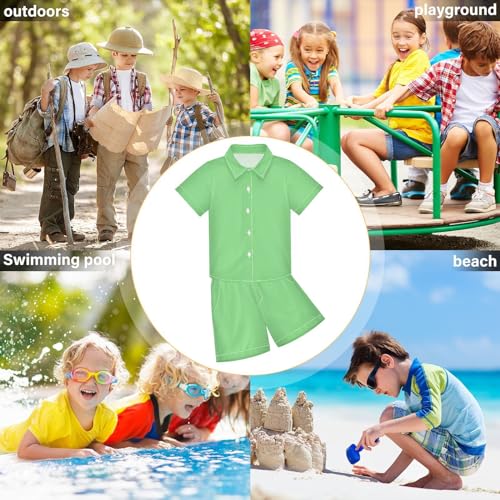 Image of 3T Toddler Boy Shorts Set Teal Hawaiian Button Down Shirts Summer Outfits for Little Boy