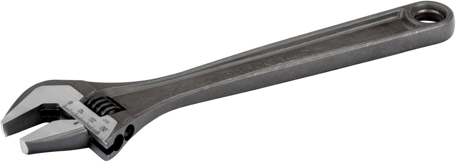 Bahco 4" SAE Adjustable Industrial Black Finish Wrench, Slim Tapered Jaws for Accessibility and Strength, Measurement Scale, and Precision Hardened, Anti-Corrosion Treated