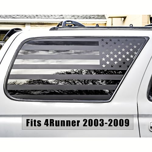 Image of Rear Window Flag Decal Fits Toyota 4Runner 2003-2009 4th Gen Exterior Accessories, Precut Back Side Window Vinyl American Glass USA Sticker (Matte Black)