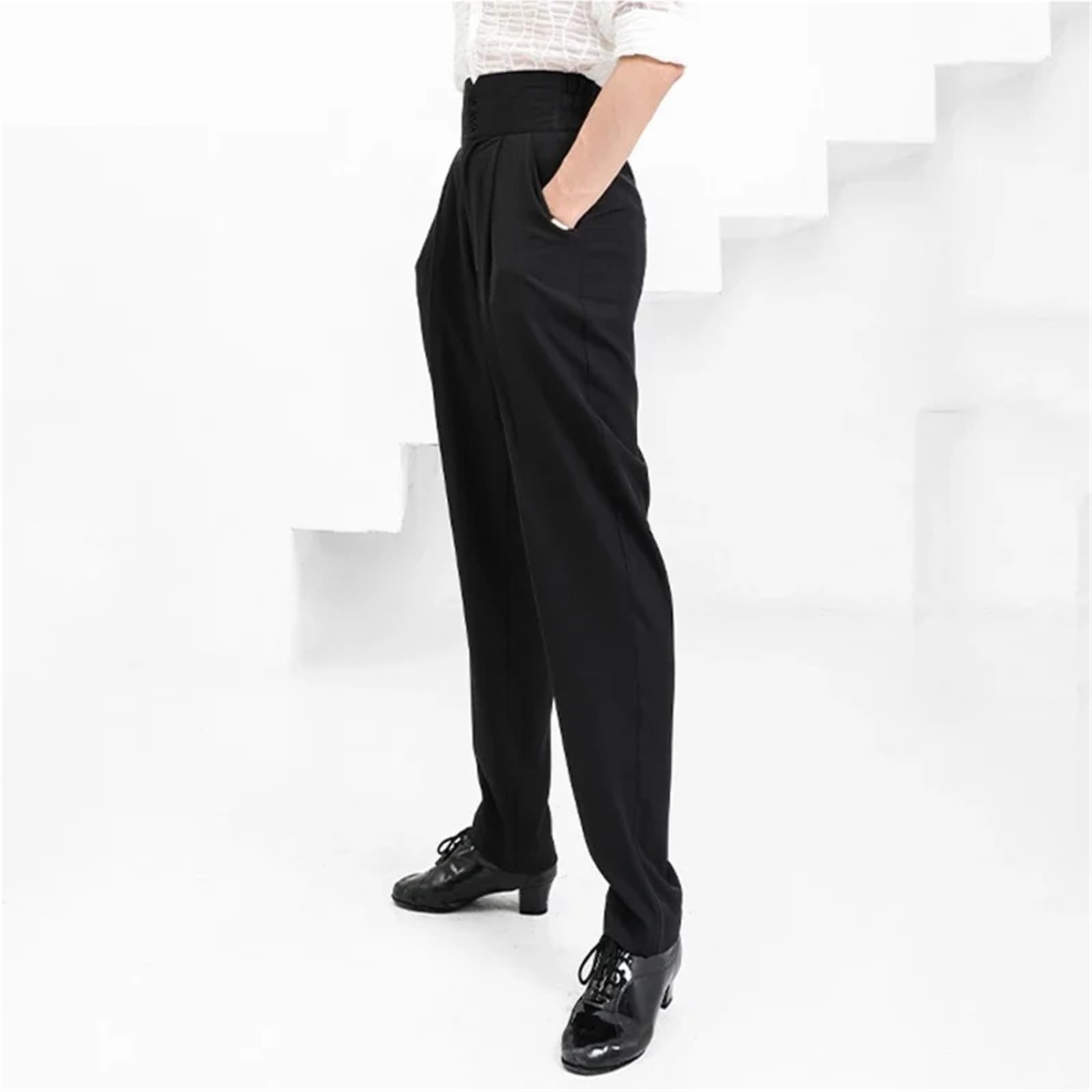 Pantalones de Baile Latino for Hombre, Traje Cintura Alta, Pantalones competición salón, Ropa práctica para Hombre, Salsa, Jazz, Danza