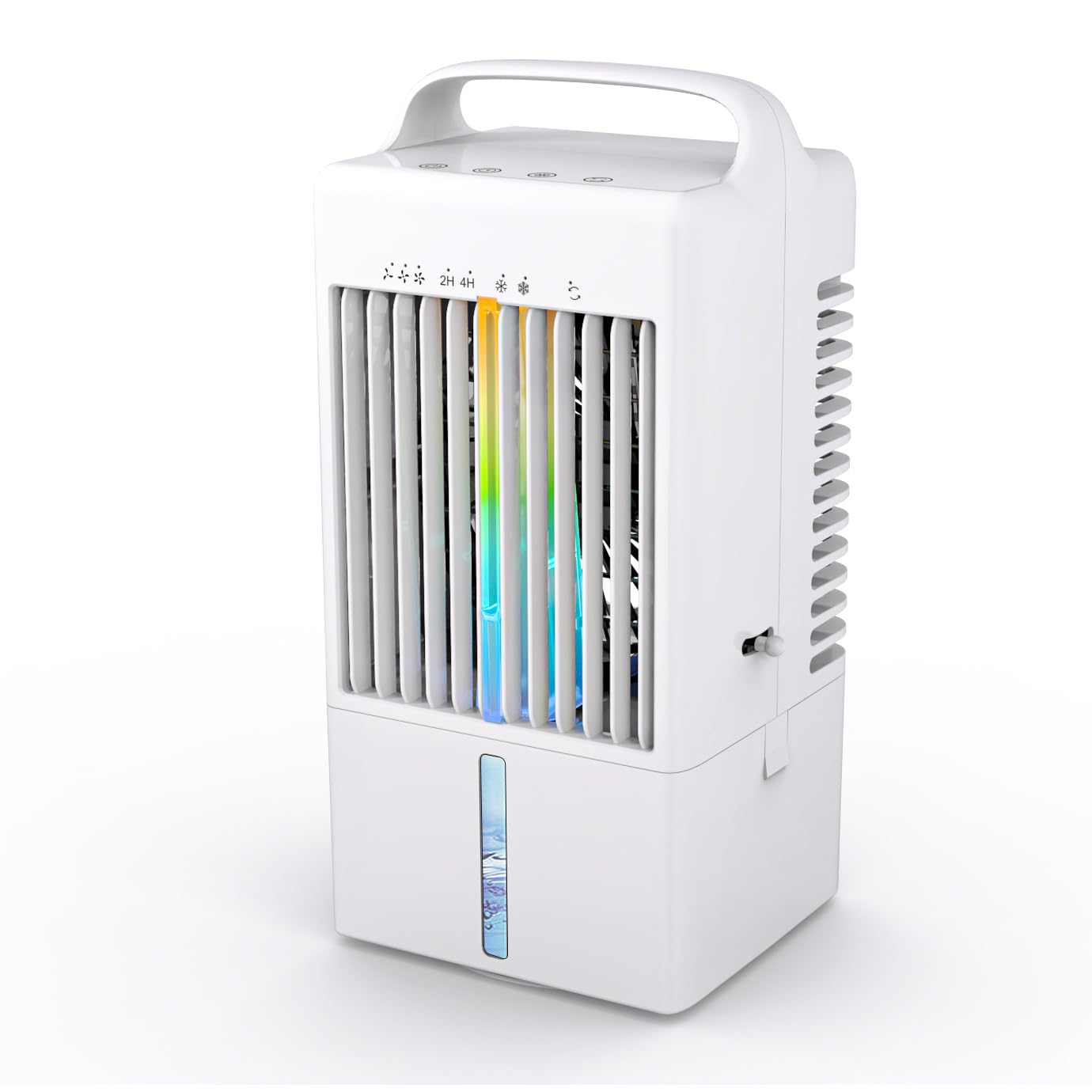 Condizionatore d'Aria Portatile, raffrescatore evaporativo Personale con 3 velocità del Vento, Serbatoio da 900 ml, 7 luci notturne, Timer 2-4 Ore, Touch Screen, Piccolo Ventilatore condizio