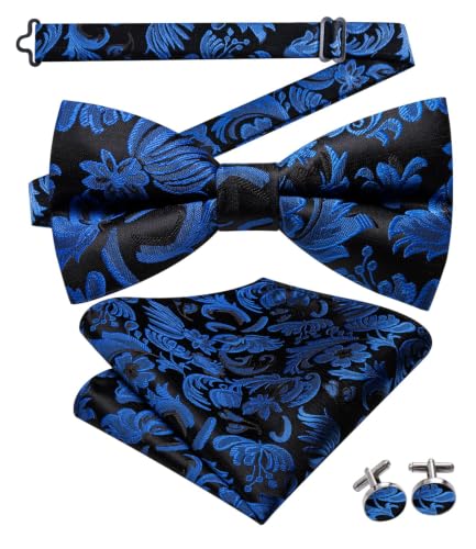 Image of Dubulle Mens Paisley Striped Bowtie Set Pre-tied Bowtie for Men and Pocket Square Set Wedding Business