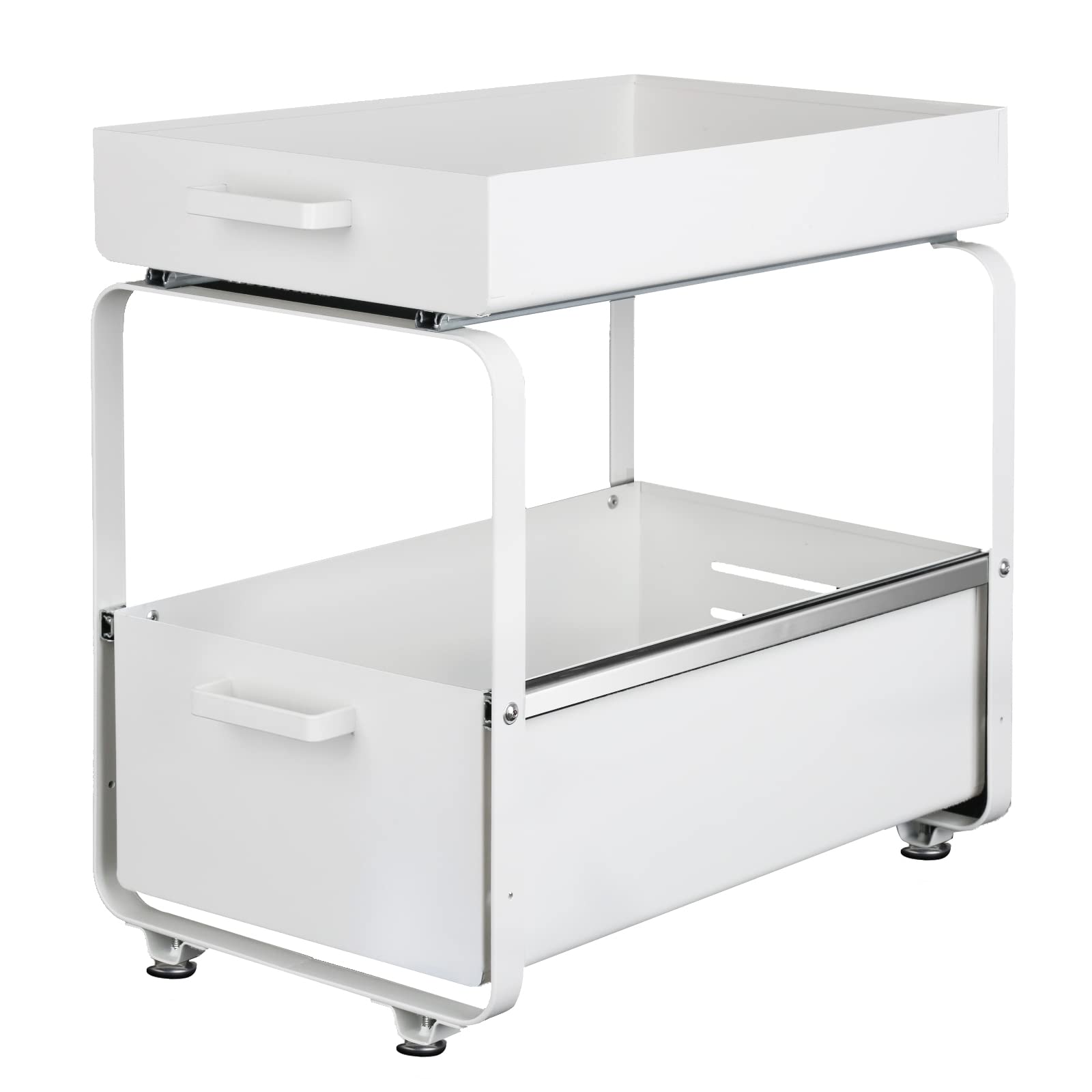 LANTUS Organizzatore sottolavello - Cassetto di archiviazione in metallo - Supporto scorrevole con divisori per spezie, doccia, dispensa - Cucina, bagno, sottolavello, mensole da garage - Bianco