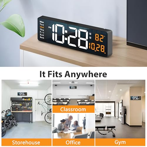 Image of Auromin Digital Alarm Clock with Auto Sensor, Time, Date, Temperature Display & Silent Operations | Loud Alarm for Heavy Sleepers | Desk Table Clock for Students, Bedroom, Office