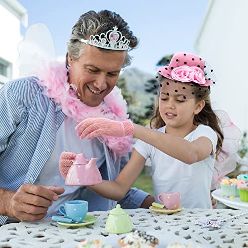Chunyin Tea Party Hats For Little Girls Mini Hat Hair Clip Fascinator Veil Mesh Hat Tea Party Supplies With Gloves Elegant Lace Gloves For Girls Kids Children 5.3'' Diam #TOP6