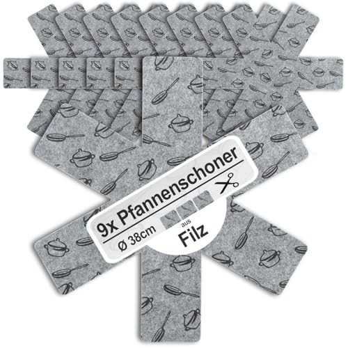 COM-FOUR® 9X Pfannenschutz Ø 38 cm aus Filz, anpassbare Größe - Pfannenschoner zum Schutz vor Kratzern - Pfannenschutzmatte für Bratpfannen, Töpfe und Schüsseln (09 Stück - grau)