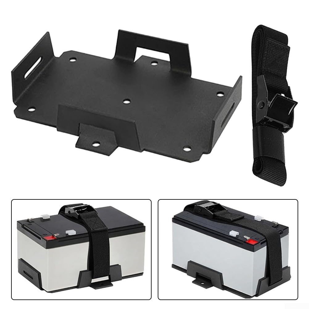 Aluminium-Batterieablage mit verstellbarem Gurt für 12 V/6 V 7–15 Ah Batterien, kompatibel mit Booten, ATVs, Motorrädern und Generatoren, Schwarz