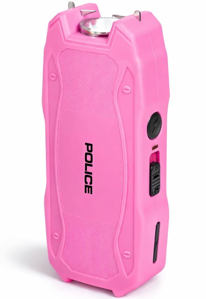 POLICE Stun Gun for Self Defense 1901 – High Voltage Mini Rechargeable with LED Flashlight, Compact & Heavy Duty – Personal Security for Women, Pink