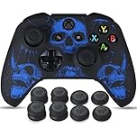 YoRHa Laser Carving Silicone Skin for Xbox One S/X Controller x 1(Blue) with Pro Thumb Grips x 8