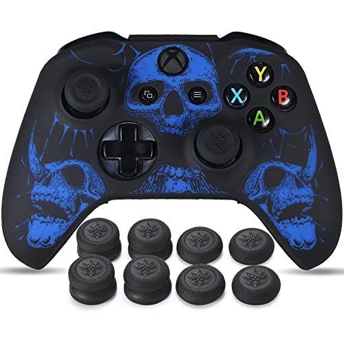 Yorha Skin en Silicone sculpté au Laser pour Manette Xbox One S/X Bleu avec 8 poignées de Pouce Professionnelles
