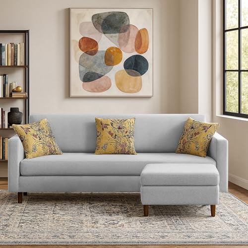 Image of Casaliving Premium Lifestyle Fabric 4 Seater L Shape Sofa Set 3 Seater Modern Sofa Set & Ottoman for Living Room (Grey Color) Premium Fabric