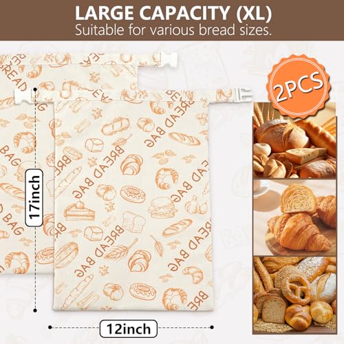 Reusable Beeswax Bread Bags(2 Pack), Beeswax Bags for Sourdough/Homemade Bread, Natural Cotton Bees Wax Bag, Fresh and Refrigerable, New Upgrade Food Storage Bag, Large Capacity and Portable