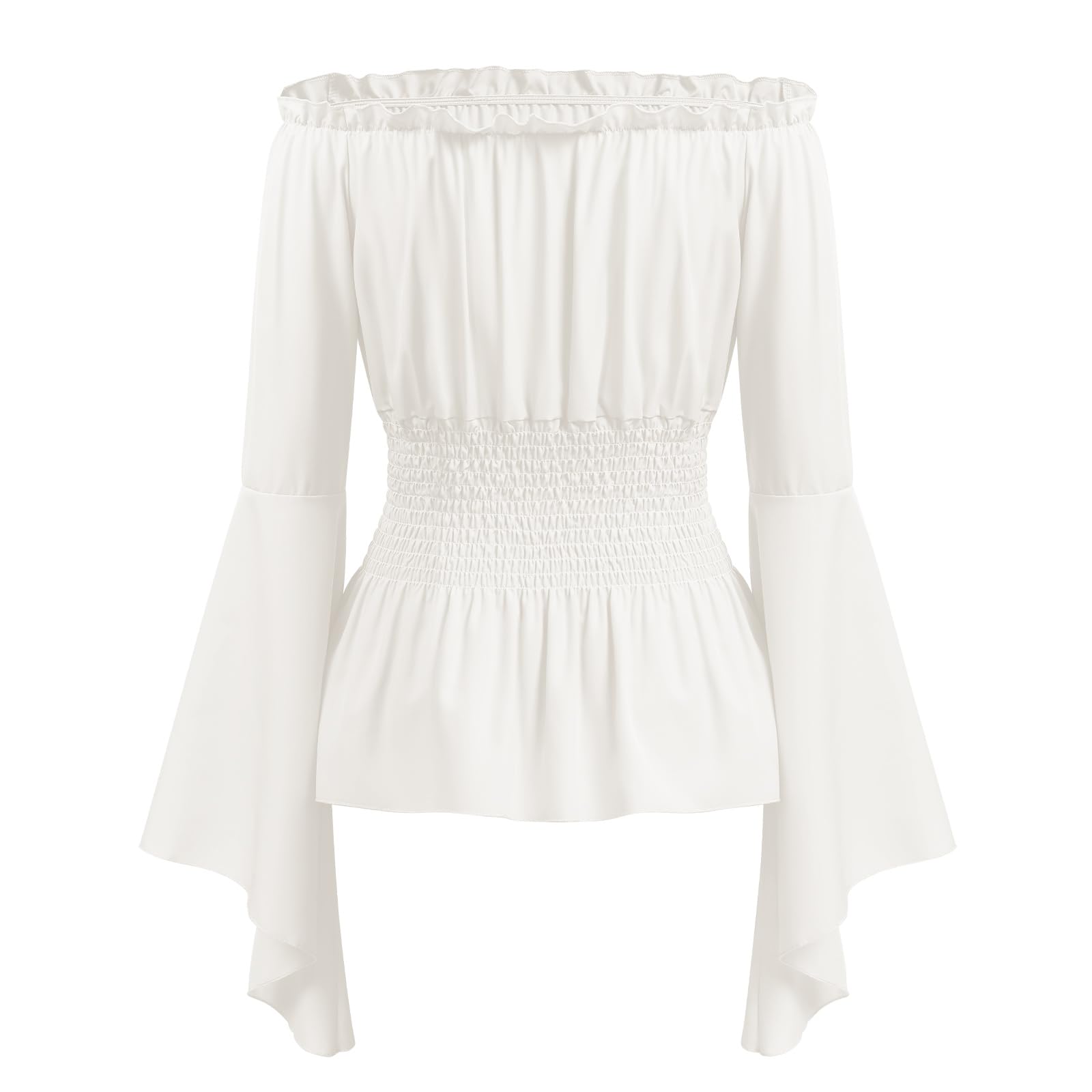 ABEHIK Damen Mittelalter Gothic Oberteil Kostüm Langarm Renaissance Trachtenbluse Shirt Falten Ärmelstulpe Korsett Bluse Off Shoulder Top