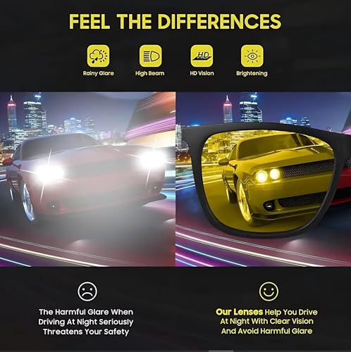 Image of EFERMONE Night Driving Glasses with Cleaning Kit, Yellow Polarized Lens, UV400, Anti-Glare Glasses for Riding Bike and Car