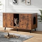 JanflyHome Litter Box Furniture for 2 Cats - Farmhouse Hidden Cat Litter Box Enclosure Cabinet Furniture Double Room, 42.3" TV Stand Side End Table Large Space for 2 Cats, Rustic Brown
